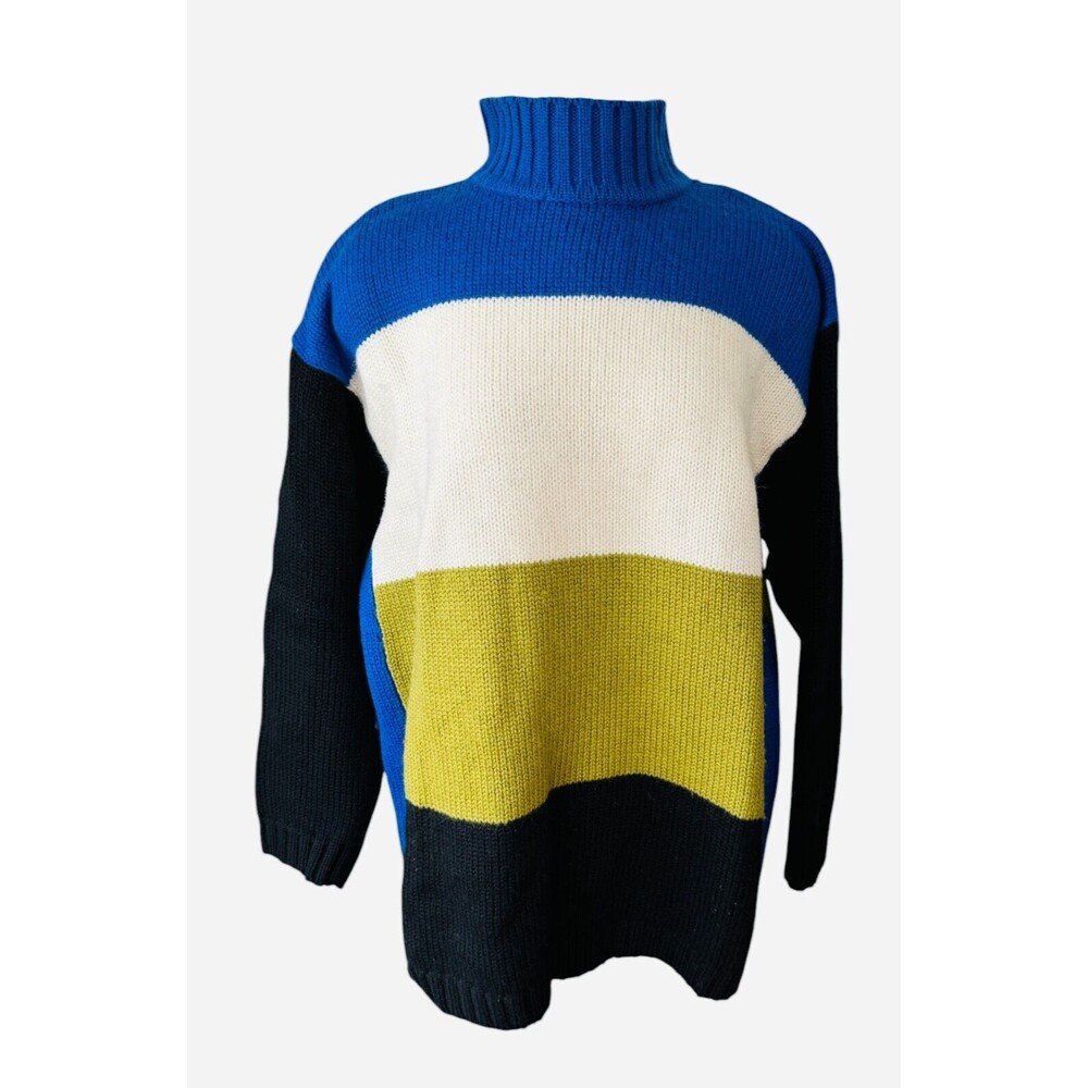 Jones Of New York Women L Multicolor Knit Mock Neck Wool Sweater Soft New